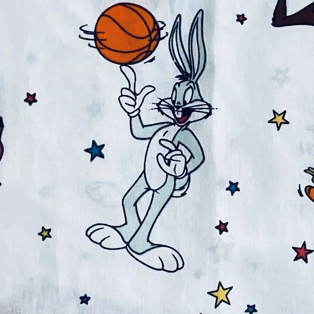 2 vtg 90s Space Jam Looney Tunes Flat Sheet Bugs Bunny Daffy Lola Taz curtains